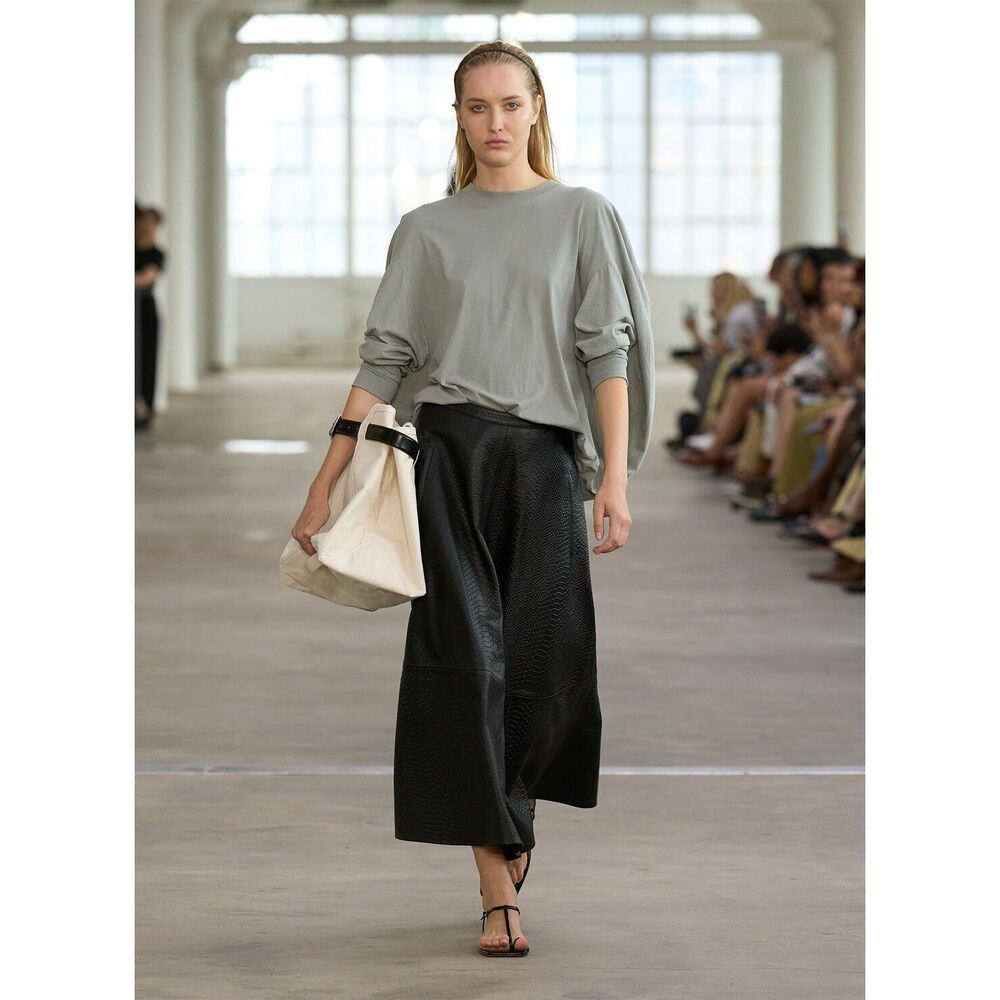 Tibi Lamb Leather Midi Length Skirt w/ Tags - Picture 2 of 11